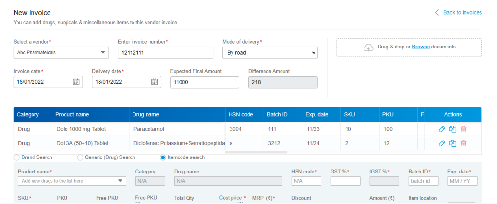 Vendor Invoice